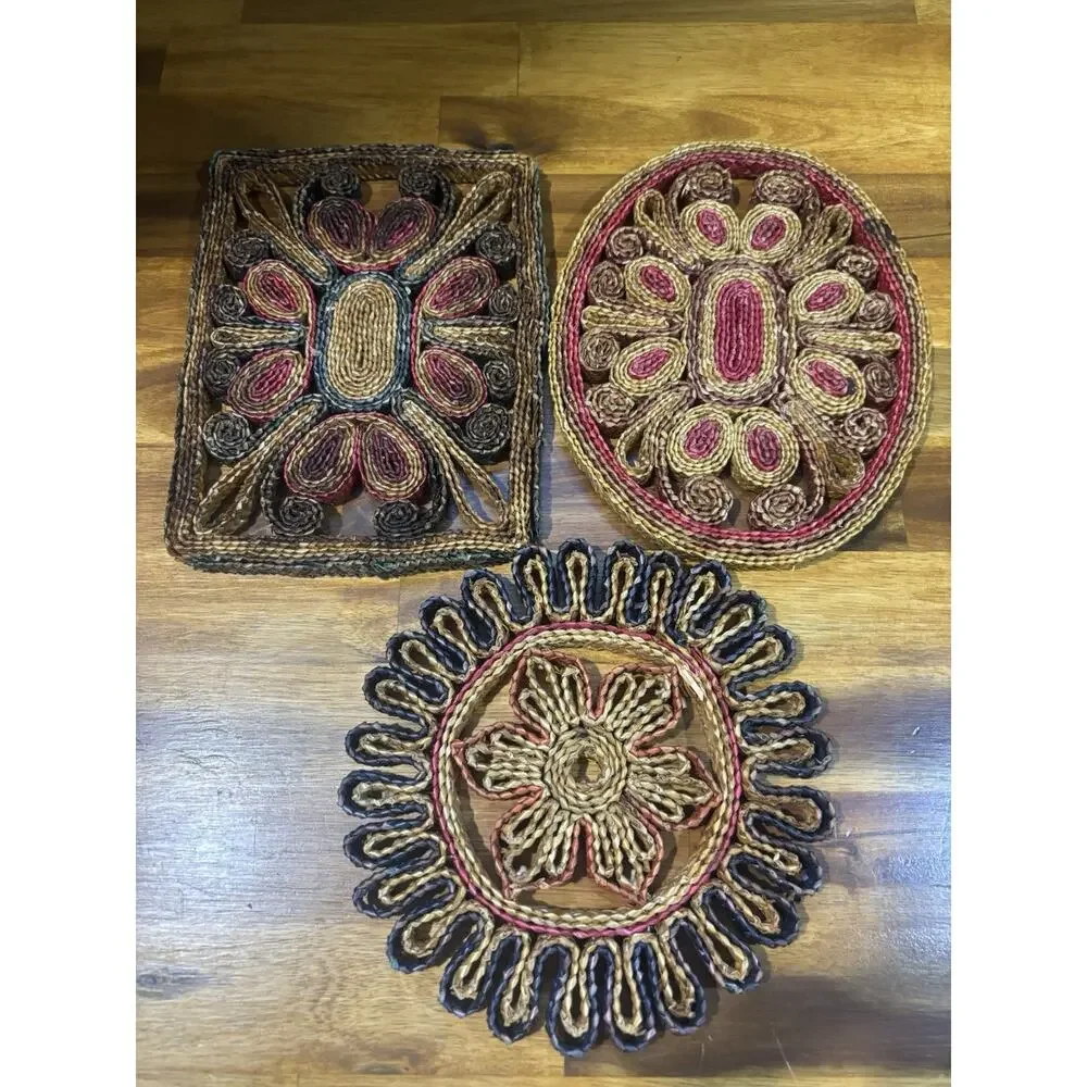 1970s bohemian-style woven hot pads